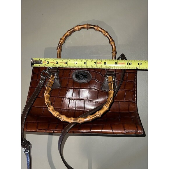 Vintage Dooney And Bourke Purse Brown Leather With Bamboo Handles/Shoulder Strap - Picture 11 of 13